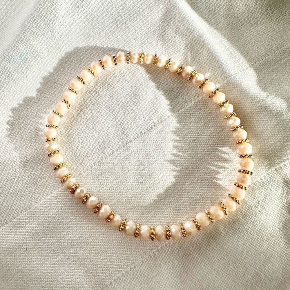 Cream and gold beaded stretch sparkly bracelet